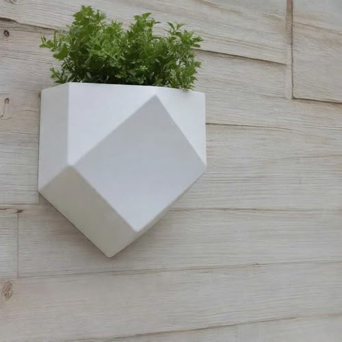 Low Poly Wall Hanging Planter, Modern Geometric Outdoor Pot (White, Large 25x23x14cm)