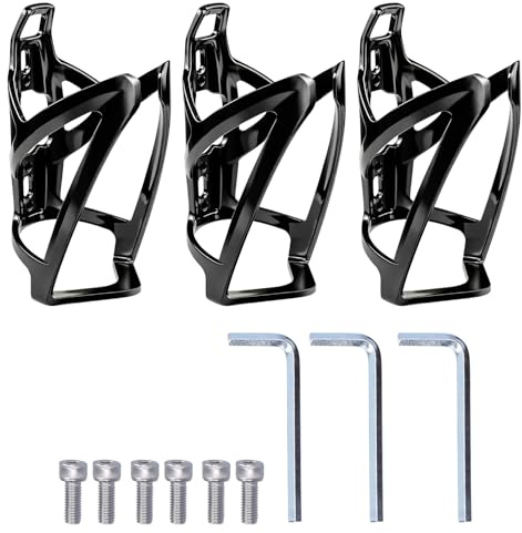 Bike Bottle Holder, Bike Water Bottle Holder, Bottle Cage for Bicycles, Secure Drinks Holder for Cycling, Three Pack of Black Bottle Holders, Dimensions 13.2 x 7 cm