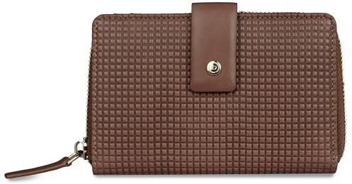 bugatti Noemi Leder-Geldbörse für Frauen, Reißverschluss Damenbörse M mit RFID-Schutz, Cognac