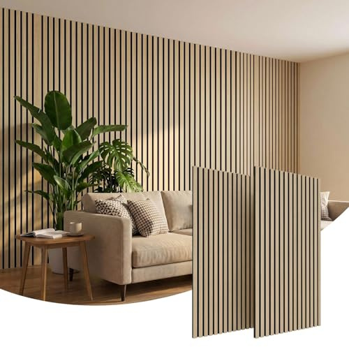 Clevich 3D Akustikpaneele 120x60x2.1cm, Paneele Holz Optik, 2 Stück,1,44 m² | Wandpaneele in Holzoptik als Schallabsorber, Wandverkleidung Innen, Panels für Wohnzimmer, Küche, Büro, Garderobe, Eiche