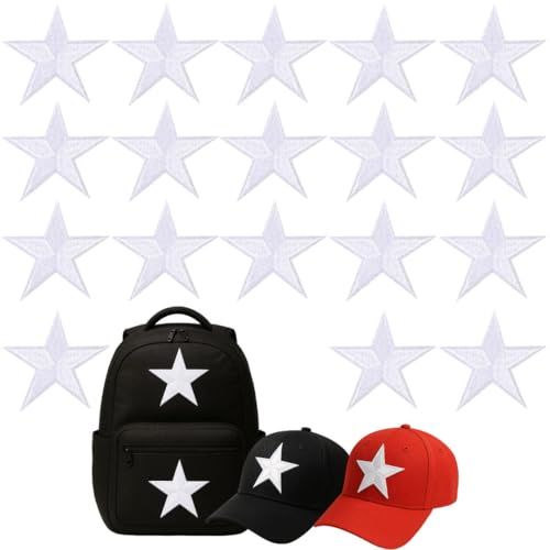 18 Pcs Large Iron On Star Patches, 3 Inch White Embroidered Stars for Clothing, Sew on Stars Patches for DIY Crafts Backpacks Bags Hats Coats Clothes Decoration