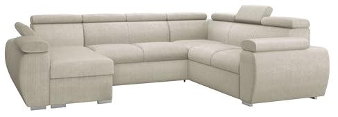 Mirjan24 Ecksofa Boston U mit Bettkasten und Schlaffunktion, Eckcouch, Polsterecke mit Einstellbare Kopfstützen, U-Form Sofa, Wohnlandschaft (Flow 03, Seite: Links, LC+2p+R+2r)