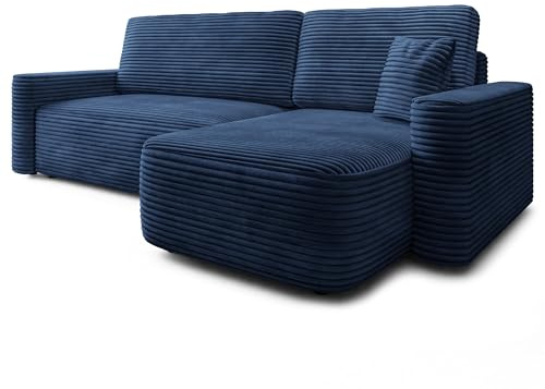 Masseno Ecksofa NERI T mit Schlaffunktion L-Form, Modern Sofa mit Bettkasten, Wohnzimmersofa, Couch, Soffa, Bettsofa, Couchgarnitur - Blau, TILIA 77
