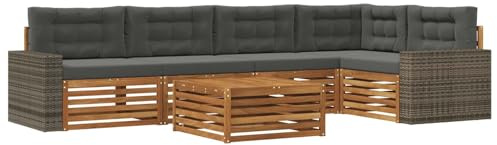 vidaXL Outdoor-Sofagarnitur 6 pcs Natur und Anthrazit 79 x 79 x 37 cm, Patio Ecksofa, modernes Lounge-Set für draußen, wetterfestes Gartenmöbel für die Terrasse, Bequeme Sitzgelegenheit