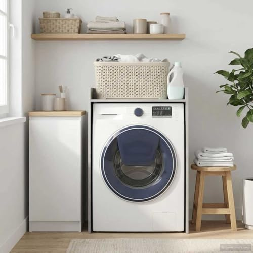 Hothingwell Schrank für Waschmaschine, grau, Sonoma, 67,5 x 48 x 97 cm, Aufbewahrungsmöbel mit Fächern für Badezimmer, aus feuchtigkeitsbeständigem Holz, kompaktes Design