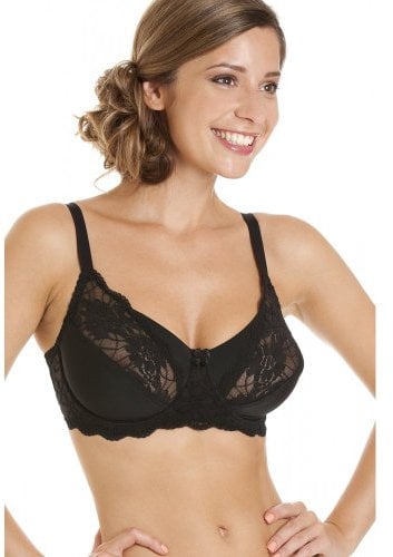 Camille Womens Full Cup Underwired Lace Bra Black 36B