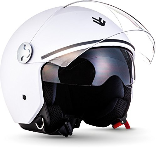 ARMOR HELMETS® AV-63 „Matt White“ · Jet-Helm · Motorrad-Helm Roller-Helm Scooter-Helm Moped Mofa-Helm Chopper Retro Vespa · ECE 22.05 Sonnenvisier Schnellverschluss Tasche XXL (63-64cm)