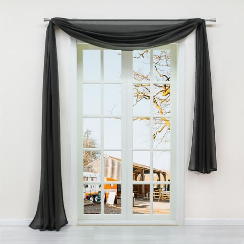 Olivia's Stylism Boutique Querbehang Deko Gardinen aus transparentem Voile Schals H*B 500 * 145cm Grau
