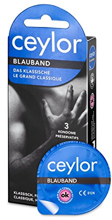 Ceylor Blauband 3 Kondome mit Gleitcreme, verpackt im hygienischen Dösli, einfach zu öffnen, schnelleres Überziehen, Premium-Qualität aus der Schweiz