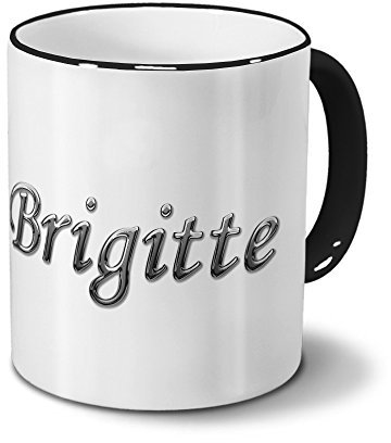 printplanet Tasse mit Namen Brigitte - Motiv Chrom-Schriftzug - Namenstasse, Kaffeebecher, Mug, Becher, Kaffeetasse - Farbe Schwarz