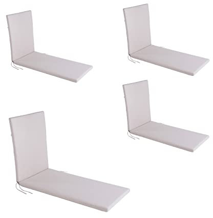 Pack 4 Cojines para Tumbona de Exterior estándar Olefin Color Crudo, Medidas 196x60x5 cm, No Pierde Color, Desenfundable, Funda de cojín con Relleno para Tumbona de jardín, Cojín Hamaca de Piscina