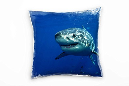Paul Sinus Art Tiere, blau, grau, weißer Hai, Unterwasser Deko Kissen 40x40cm für Couch Sofa Lounge Zierkissen - Dekoration zum Wohlfühlen