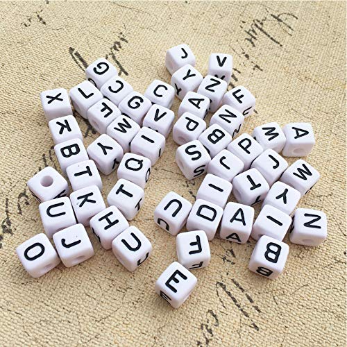 DAHI buchstabenperlen ca.1000stk - gemischte weiß perlen mit schwarz buchstaben A-Z würfelperlen für Schmuck Basteln (weiss buchstaben/6x6mm)
