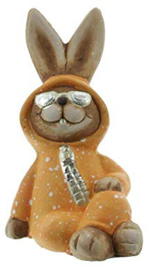 Iko Import Osterhase Pyjama Frühling Osterdekoration Keramik 9 cm x 10,5 cm x 5 cm (Orange)
