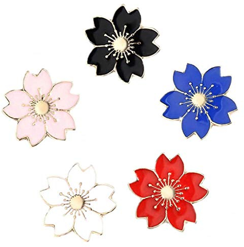 Angoter Broche Fleur Pin Set Jolies Fleurs De Cerisier Sakura Série Motif Épinglettes Set Badges Vêtements Sacs Décor 5pcs