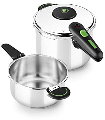 MONIX Presto Duo Set de ollas a presión 4+6 L acero inoxidable 18/10, apta para todo tipo de cocinas incluida inducción