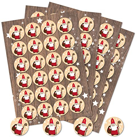 Logbuch-Verlag 96 kleine Nikolaus Santa Sticker rund Weihnachten Aufkleber rund 4 cm rot weiß