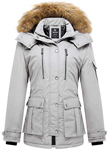 Wantdo Damen Outdoor Sport Mantel Mode Lang Parka Klassisch Militär Jacke Slim Fit Mantel Grau L