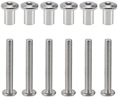 CYUaoao Hülsenschrauben 6 Stück M6 Sex Sockel Schraube Verbindungsschraube mit Hülse Stahl Edelstahl 304 Silber für Möbel Bett Halterung