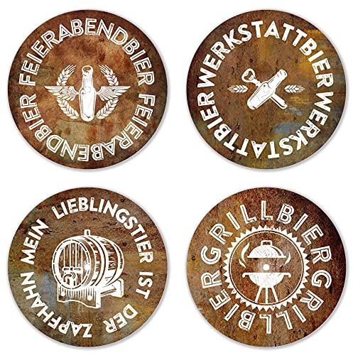 Interluxe LED Untersetzer RUND 4er Set - Bier *Rost* - Vier leuchtende Design Untersetzer als Tischdeko, Geschenkidee, Party, Männer, Bierliebhaber
