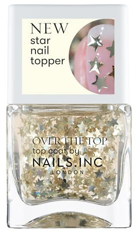 Nails Inc Over The Top, Starspotting In Soho, Gold Stars, Confetti, Top Coat, Glossy, No Chip, Long Lasting, Quick Dry, Air Dry, Professional Manicures & Pedicures, Vegan Nail Polish, 14 ML