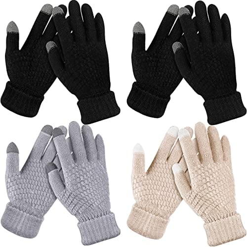 Geyoga 4 Paar Touchscreen Handschuhe (Schwarz, Grau, Aprikose)