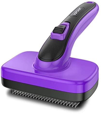 WOPQAEM Dogs Cats Self Cleaning Slicker Brush for Shedding & Grooming Any Breed of Pets, Removes Loose, Undercoat, Mats, Tangled Hair for Small Medium Large Animal With Long Short Fur Length, Purple