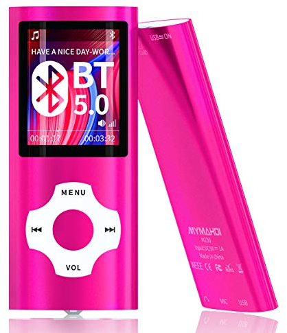 MYMAHDI MP3-Player mit 64 GB und Bluetooth 5.0, 1,8-Zoll-LCD-Ultradünner, tragbarer HiFi-Sound-MP4-Musikplayer, unterstützt Video/Aufnahme/UKW-Radio/E-Book/Foto