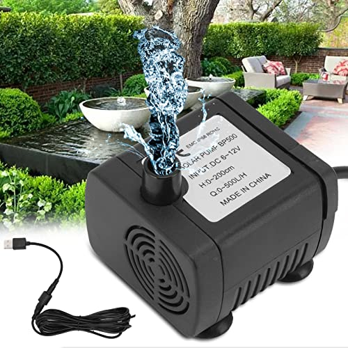 Mini pompe à eau submersible DC6-12V, USB 0-500L/H 0‑200cm réglable ultra silencieuse petite pompe à eau pour animaux de compagnie, aquarium, étang, hydroponie, intérieur ou extérieur