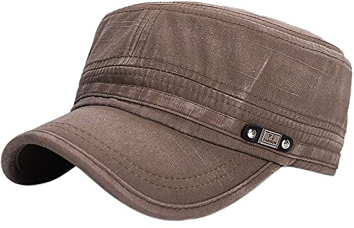YeeHeen Unisex Cadet Army Cap Adjustable Flat Top Cap Washed Cotton Military Hat Baseball Cap Brown