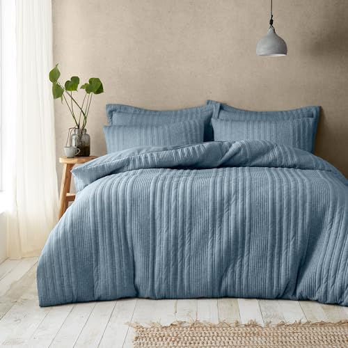 Pineapple Elephant Tamba Jersey Stripe Quilted King Duvet Cover Set with Pillowcases Chambray Blue
