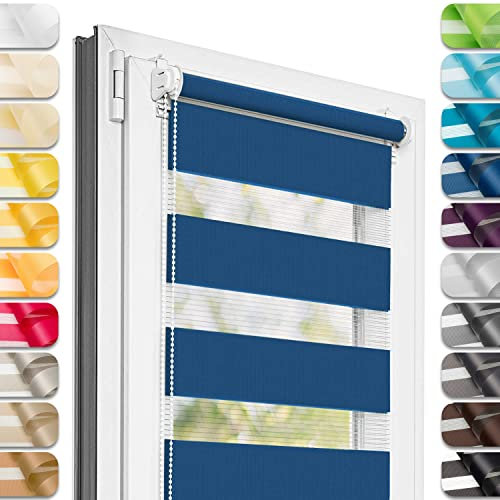 Estika Doppelrollo Klemmfix ohne Bohren - 80 cm x 120 cm - Sommernacht - 27 Stofffarben, Tag und Nacht Duo Rollo, Rollos für Fenster ohne Bohren, Fenster Sichtschutz (80 cm Stoffbreite)