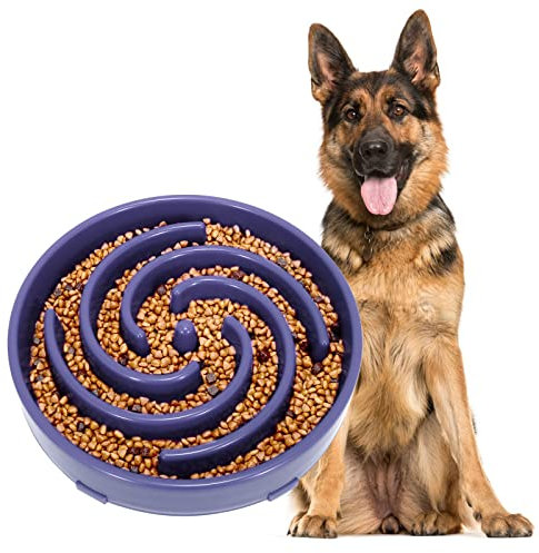 Large Pet Slow Feeder Dog Bowl, Slow Eating Dog Bowl Fun Puzzle Feeding Bowl Non Skid Bloat Stop Dog Food Bowl Interactive Maze Bowl Light purple