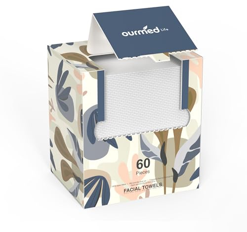 Ourmed Life Face Towels, Disposable Biodegradable Facial Towels for Sensitive Skin, Lint- Free Face Wipes for Washing Face, Skincare and Makeup Remover, Dry Wipes, 10×7.8 Extra Large, 60 Count