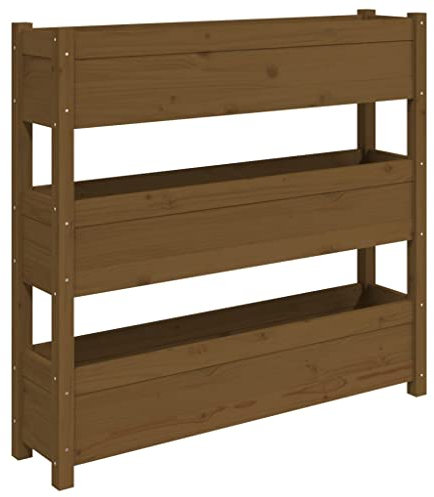 vidaXL Pflanzkübel, Hochbeet mit 3 Etagen, Vertikalbeet für Garten Terrasse Balkon, Blumenkasten Pflanzkasten Kräuterbeet, Honigbraun Massivholz Kiefer