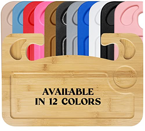 lebogner Steering Wheel Tray, Car Food Trays for Eating, Laptop, Tablet, iPad Or Notebook, Hook On Auto Steering Wheel (Tray with iPad/Tablet Slot, Bamboo Wood)