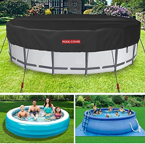 SKARUMMER 10 FT Round Solar Pool Cover, Professional Design with Drawstring, Black, 420D Oxford Fabric with PVC Lining, Fits 10 ft Round Pools