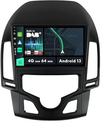 9 Zoll IPS Android 14 Autoradio Passt Für Hyundai I30 2006-2011 - [4G+64G] - Eingebaut DAB+/DSP/Carplay/Android Auto - 4 LED Kamera KOSTENLOS&Mic - Mit Lenkradsteuerung 4G WiFi BT5.0 RDS