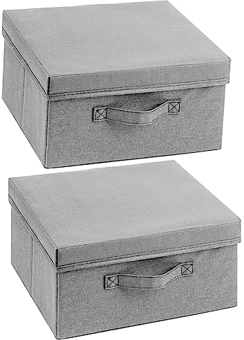 Augfox Set of 2 Collapsible Storage Box - Clothes Storage Boxes, Fabric Storage Box with Lid for Clothes, Books, Toys and Photo Storage (Dark Grey, 36x32x16cm)