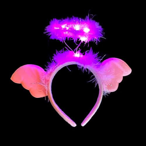 BF Souvenirs LED Plüsch Haarreif ENGEL blinkend Leuchtend in 2 Varianten Heiligenschein Party Angel Junggesellinnen Abschied Hochzeit Karneval Fasching (rosa)