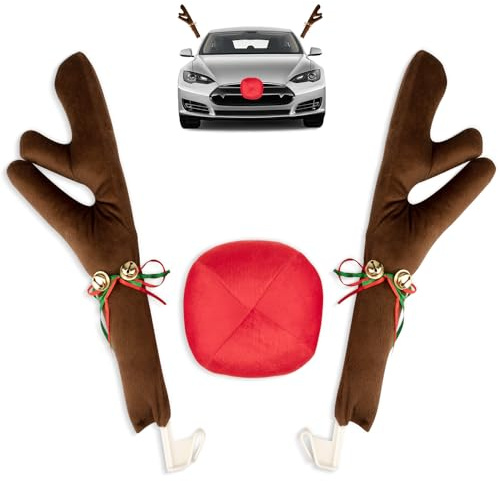Weihnachts-Rentier-Deko-Set für Autos (Geweih & Nase) für Fenster (Braun)