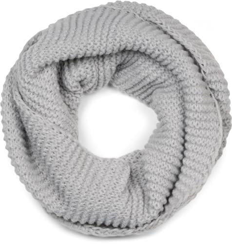 styleBREAKER Unisex Strick Loop Schal Einfarbig mit Wellenmuster, warmer Winter Strickschal, Schlauchschal 01018169, Farbe:Hellgrau