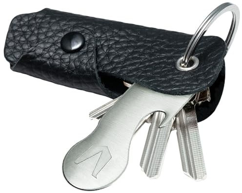 MAGATI Schlüsseletui Occhio Nero mit Einkaufswagenlöser für 1-6 Schlüssel | Key Organizer aus Leder, Flascheöfner, Fundservice, Geschenk für Damen & Herren, Schwarz