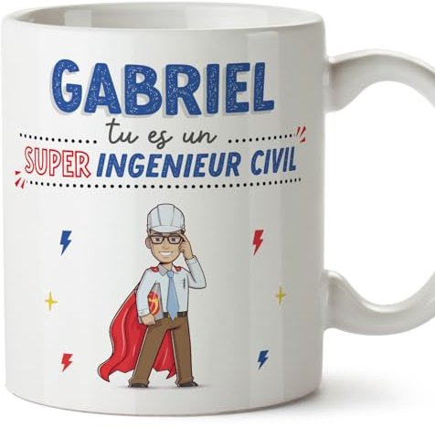 MUGFFINS Tazas Personalizadas para INGENIERO CIVIL hombre - En Francés - Tu es Super! - 11 oz / 330 ml - Regalo Personalizable original y divertido