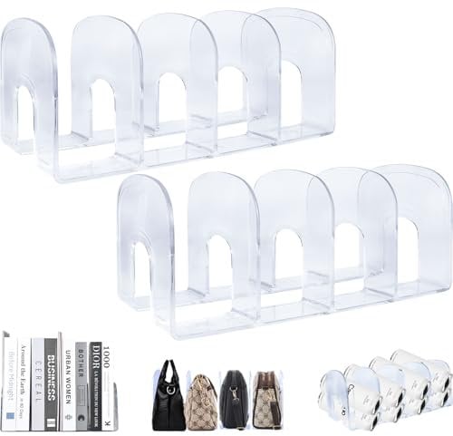 Elezeal 2pcs Clear Acrylic Magazine Holder, Multifunctional Desktop File Organizer Thick File Sorter Book Holder for Bottle Tray, Handbag Clutch Bag Divider, Purse Stand Rack (Updated Version)