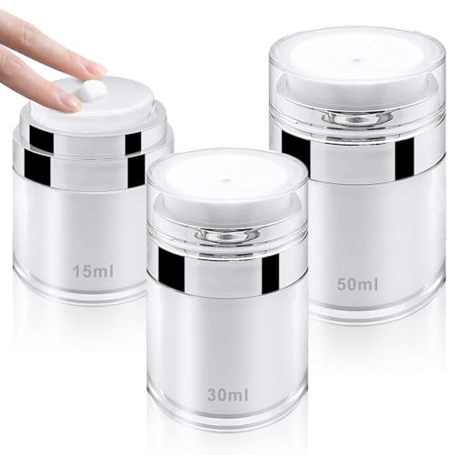 Gemtte 3 Stück Airless Pumpspender, 15/30/50 ML Creme Spender, Nachfüllbar Vakuum Behälter für Creme, Leer Lotion Pumpflasche mit Deckel für Reise Home Verwendung