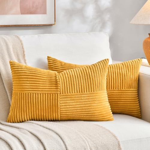 FDTERN 2er Set Gelb Kordsamt Kissenbezug 40x60CM Weich Moderne Dekorative Kissenbezüge Kissenhülle Dekokissenbezug Sofakissen Dekokissen Boho Herbst Deko für Sofa Schlafzimmer Wohnzimmer Balkon