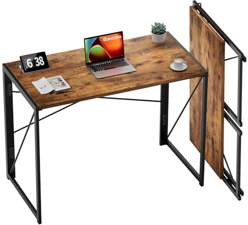 Coavas 80 cm großer Klapptisch, keine Montage erforderlich, Computertisch, platzsparend, faltbarer Tisch, einfacher Heimbüro-Schreibtisch, rutschig, Vintage-Braun