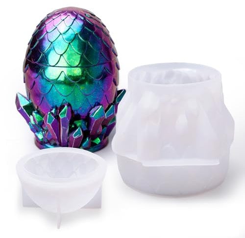 Let's Resin Dragon Egg Mold, Large Jar with Lid and Crystal Cluster Base, Lifelike Dinosaur Egg Silicone Mold for Epoxy Resin, DIY Craft