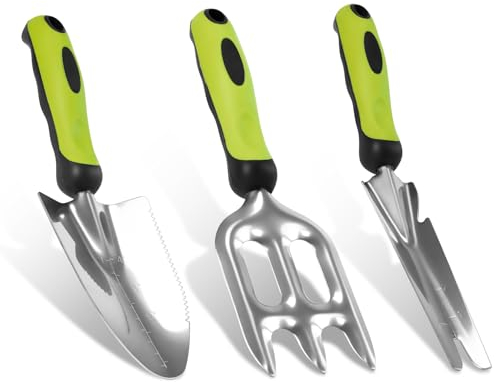 DEWINNER Herramientas Jardineria, 3 Piezas Inoxidable Kit Jardineria, Herramientas de jardín con Palas, rastrillos, Herramientas de deshierbe, Regalos para Entusiastas de la Jardinería